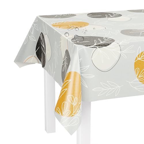 LILENO HOME Tischdecke abwaschbar als Meterware 160x140cm (Schnittkante) in Kreise und Farne grau Motiv - Wachstuchtischdecke wasserabweisend ideal als Tischtuch o. Tischläufer für Bierzeltgarnitur von LILENO HOME