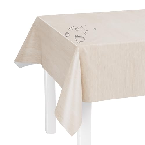 LILENO HOME Tischdecke abwaschbar als Meterware 160x140cm (Schnittkante) in Leinen Beige SP Motiv - Wachstuchtischdecke wasserabweisend ideal als Tischtuch o. Tischläufer für Bierzeltgarnitur von LILENO HOME