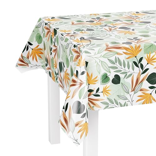 LILENO HOME Tischdecke abwaschbar als Meterware 160x140cm (Schnittkante) in Nordic Leaves Natur Motiv - Wachstuchtischdecke wasserabweisend ideal als Tischtuch o. Tischläufer für Bierzeltgarnitur von LILENO HOME
