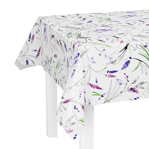 LILENO HOME Tischdecke abwaschbar als Meterware 180x140cm (Schnittkante) in Lavendel Motiv - Wachstuchtischdecke wasserabweisend ideal als Tischtuch o. Tischläufer für Bierzeltgarnitur von LILENO HOME