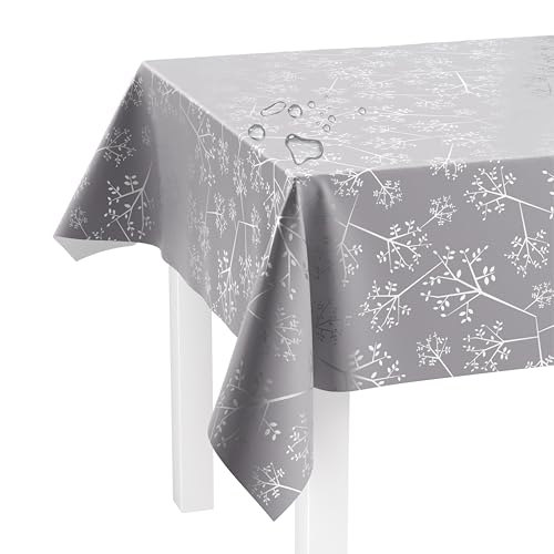 LILENO HOME Tischdecke abwaschbar als Meterware 180x140cm (Schnittkante) in Pusteblume grau Motiv - Wachstuchtischdecke wasserabweisend ideal als Tischtuch o. Tischläufer für Bierzeltgarnitur von LILENO HOME