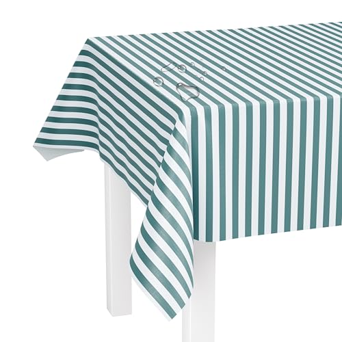 LILENO HOME Tischdecke abwaschbar als Meterware 200x140cm (Schnittkante) in Blockstreifen Aqua Motiv - Wachstuchtischdecke wasserabweisend ideal als Tischtuch o. Tischläufer für Bierzeltgarnitur von LILENO HOME
