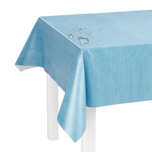 LILENO HOME Tischdecke abwaschbar als Meterware 200x140cm (Schnittkante) in Leinen blau Motiv - Wachstuchtischdecke wasserabweisend ideal als Tischtuch o. Tischläufer für Bierzeltgarnitur von LILENO HOME