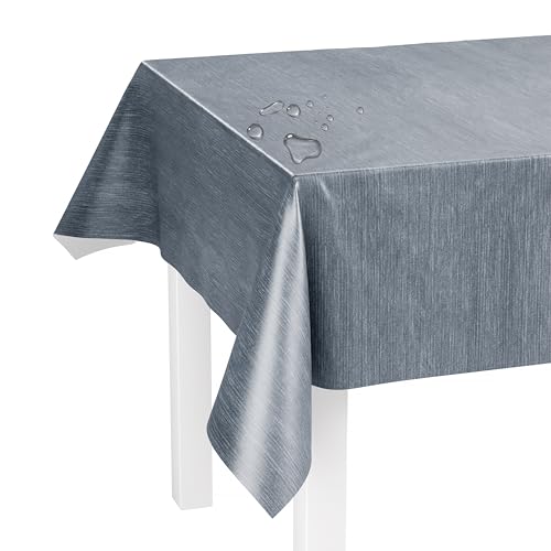 LILENO HOME Tischdecke abwaschbar als Meterware 200x140cm (Schnittkante) in Leinen Anthrazit - Wachstuchtischdecke wasserabweisend ideal als Tischtuch o. Tischläufer für Bierzeltgarnitur von LILENO HOME