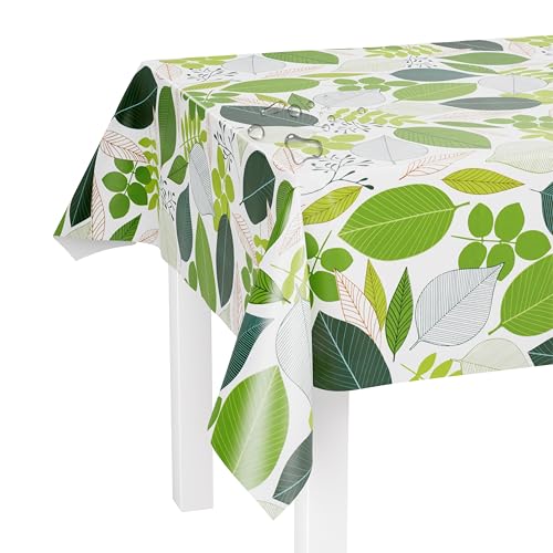 LILENO HOME Tischdecke abwaschbar als Meterware 220x140cm (Schnittkante) in Blätter und Farne grün Motiv - Wachstuchtischdecke wasserabweisend ideal als Tischtuch o. Tischläufer für Bierzeltgarnitur von LILENO HOME