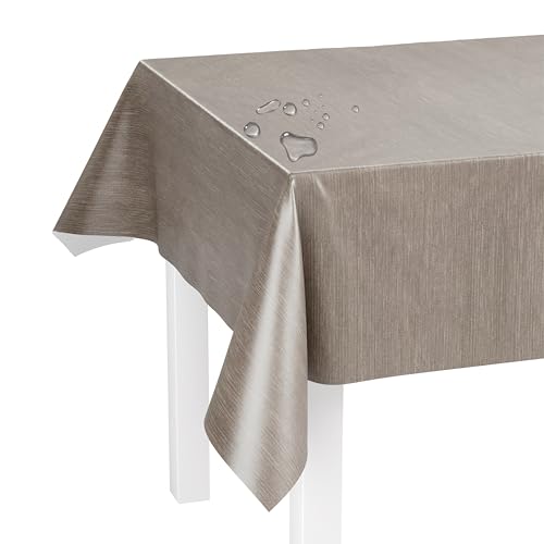 LILENO HOME Tischdecke abwaschbar als Meterware 220x140cm (Schnittkante) in Leinen Taupe SP Motiv - Wachstuchtischdecke wasserabweisend ideal als Tischtuch o. Tischläufer für Bierzeltgarnitur von LILENO HOME