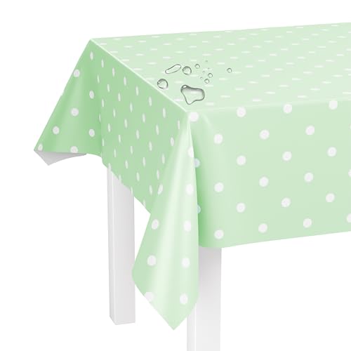 LILENO HOME Tischdecke abwaschbar als Meterware 220x140cm (Schnittkante) in Punkte Mint Motiv - Wachstuchtischdecke wasserabweisend ideal als Tischtuch o. Tischläufer für Bierzeltgarnitur von LILENO HOME