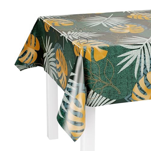 LILENO HOME Tischdecke abwaschbar als Meterware 240x140cm (Schnittkante) in Monstera grün Motiv - Wachstuchtischdecke wasserabweisend ideal als Tischtuch o. Tischläufer für Bierzeltgarnitur von LILENO HOME