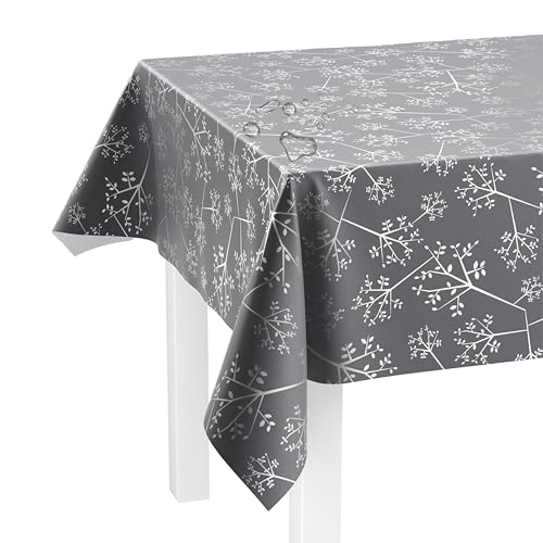 LILENO HOME Tischdecke abwaschbar als Meterware 240x140cm (Schnittkante) in Pusteblume anthrazit Motiv - Wachstuchtischdecke wasserabweisend ideal als Tischtuch o. Tischläufer für Bierzeltgarnitur von LILENO HOME