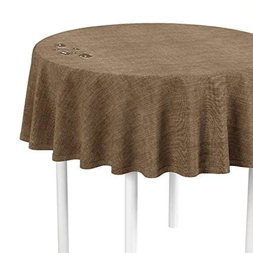 LILENO HOME Tischdecke rund abwaschbar [140 cm rund] in Braun - Gesäumte Polypropylen Gewebe Tischdecke wasserdicht mit Fleckschutz von LILENO HOME