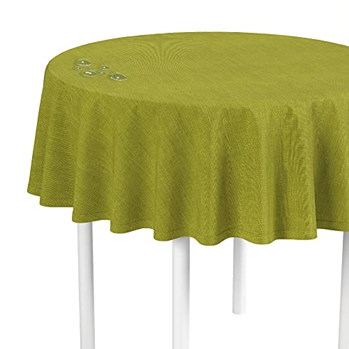 LILENO HOME Tischdecke rund abwaschbar [140 cm rund] in Grün - Gesäumte Polypropylen Gewebe Tischdecke wasserdicht mit Fleckschutz von LILENO HOME