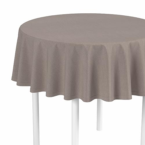 LILENO HOME Tischdecke rund abwaschbar als Meterware [140 cm rund] in Taupe Braun - Gesäumte Polypropylen Gewebe Tischdecke wasserdicht mit Fleckschutz von LILENO HOME