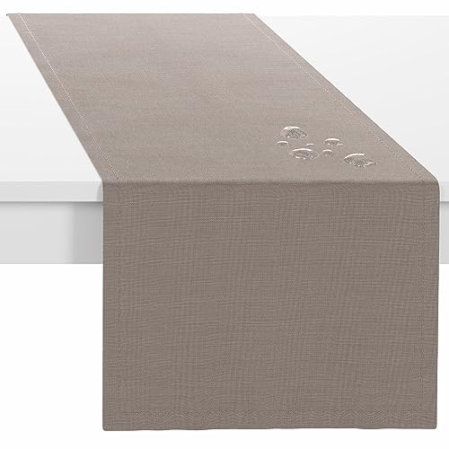 LILENO HOME Tischläufer abwaschbar [40x140cm] in Taupe Braun - Gesäumte Polypropylen Gewebe Tischläufer Tischdecke wasserdicht mit Fleckschutz von LILENO HOME