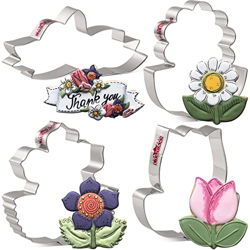LILIAO Janka Ausstechformen-Set mit Blumen, 4-teilig, Tulpen, Gänseblümchen, Kapok und Plakette von LILIAO