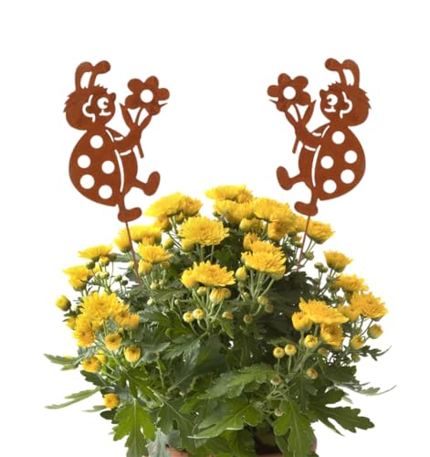 LB H&F LILIENBURG 2er Set Gartenstecker Marienkäfer Blumenstecker Käfer Rost Deko Design Stecker 32 cm Gross Beetstecker NEO (Käfer) von LB H&F