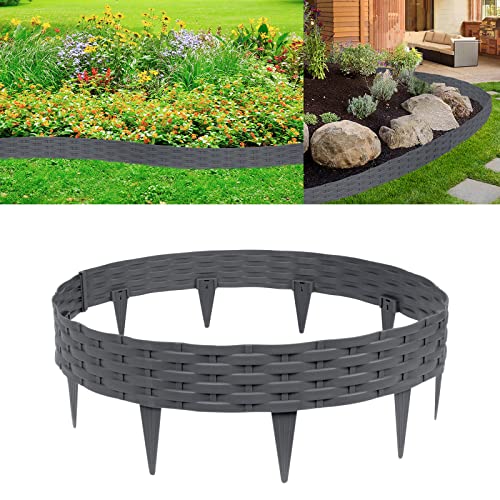 LILIIN 10m Rasenkante Kunstoff Beeteinfassung Gartenpalisade in Rattan-Optik, Beetumrandung Mähkante Randsteine Garten Dekorativ Border Blumenbeet Gartenpalisade, Anthrazit von LILIIN