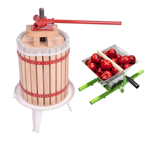 LILIIN 18L Obstpresse Fruchtpresse aus Buchenholz und 7L Obstmühle, Manuelle Weinpresse Saftpresse Maischepresse Obstmühle, inkl. Presstuch, Handhaben(18L Obstpresse+7L Obstmühle) von LILIIN