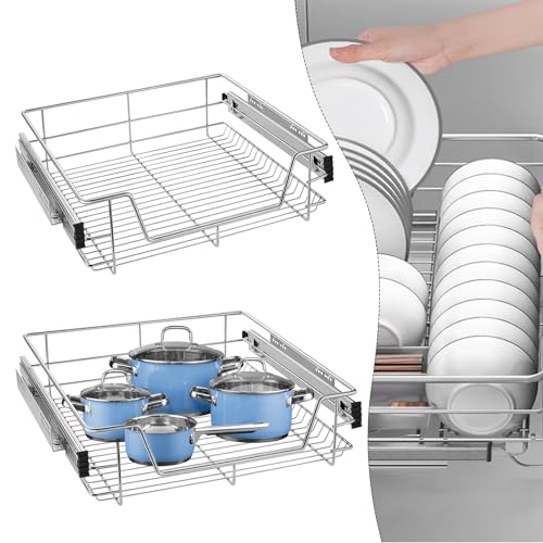 LILIIN 2 Stück Küchen Regal Teleskopschublade Aufbewahrungskörbe mit Schubladenauszüge, Schrankauszug Ausziehbare Ablage, Schrankkörbe Geeignet für 60cm Schränke(Tatsächliche Breite 57cm) von LILIIN