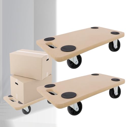 LILIIN 2 Stück Transportroller Rollbrett Möbelroller Roller 590 x 290 mm 200 kg Tragkraft Transporter Transporthilfe aus Holz mit Lenkungsrollen Rollwagen für Möbel von LILIIN