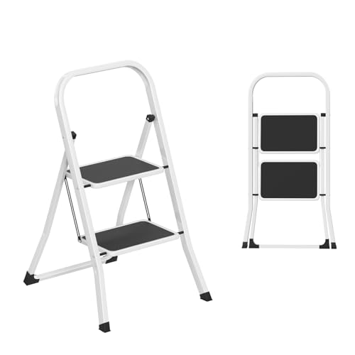 LILIIN 2 Stufen Trittleiter Klapptritt Leitertritt Faltbare Leiter aus Legiertem Stahl, mit Anti Rutsch Pedal Multifunktionale Stufenleiter 150kg Belastbar, Faltleiter für Zuhause, Lager, Garage von LILIIN
