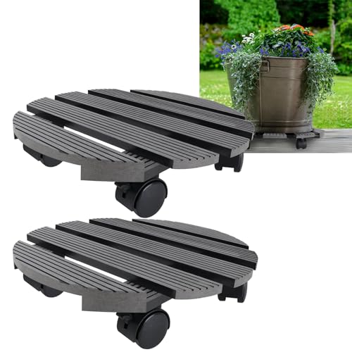 LILIIN 2er WPC Pflanzenroller Blumenroller Rollbrett mit PP-Räder, Pflanzen Rollbrett Tragkraft bis 100kg, für Außenbereich & Innenbereich, 30 x 30 cm, Rund, Dunkelgrau LILIIN 2er WPC Pflanzenroller Blumenroller Rollbrett mit PP-Räder, Pflanzen Rollbrett Tragkraft bis 100kg, für Außenbereich & Innenbereich, 30 x 30 cm, Rund, Dunkelgrau von LILIIN