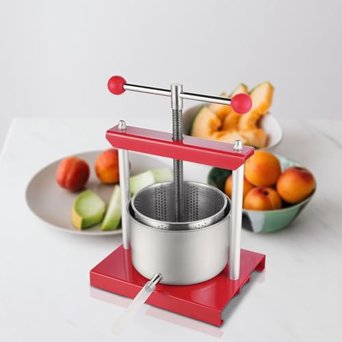 LILIIN 3 Liter Edelstahl Obstpresse Manuell, 430 Stahl Fruchtpresse Weinpresse, Pressung für Trauben, Obst, Fleisch, Herbs, Käseherstellung, inkl. Auffangtopf mit Auslaufrohr(3L) von LILIIN