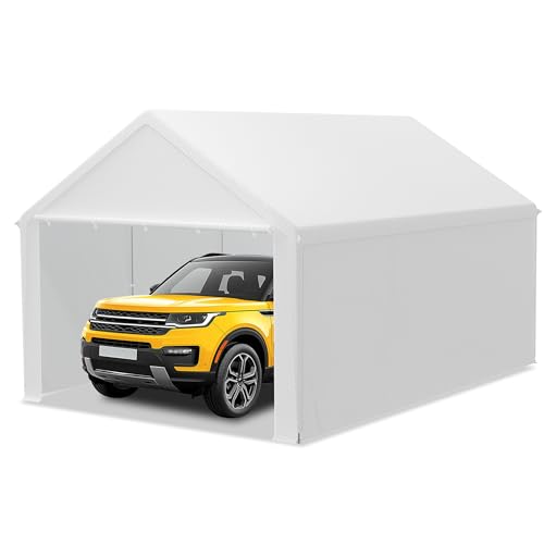 LILIIN 4x6m Zeltgarage Winterfest Stabiles Carport mit PE-Dach (170g/m²) für Auto, SUV & LKW, UV-beständige Garagenüberdachung als Lagerzelt & Weidezelt, Abnehmbare Seitenwände, Weiß von LILIIN
