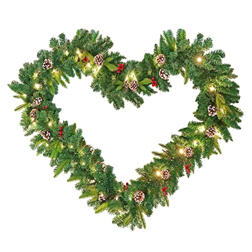 LILIIN 800cm Weihnachtsgirlande Türkranz Dekokranz Weihnachtsgirlande mit Beleuchtung 125 LEDs PVC Tannengirlande Weihnachtsdeko Tannenkranz, mit Groß Tannenzapfen und Beere von LILIIN