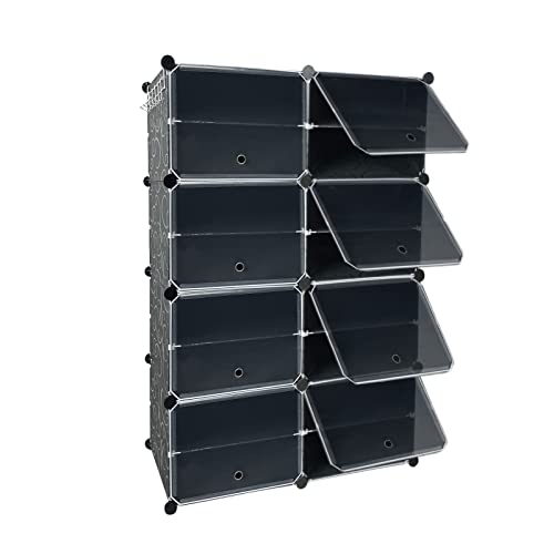 LILIIN DIY Schuhregal Schuhschrank 2 Reihen 8 Ebenen Kunststoff Magnetverschluss Steckregal Organizer Modular Schuhablage Regalsystem für Schrank Flur Schlafzimmer Eingang 82 x 32 x 124cm von LILIIN