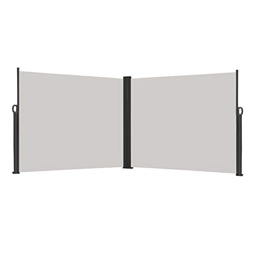 LILIIN Doppel-Seitenmarkise Ausziehbar aus Aluminium 200x600cm Sonnenschutz Seitenrollo aus Polyester Sichtschutz Windschutz Markisen für Balkon Terrasse Garten (Grau) von LILIIN