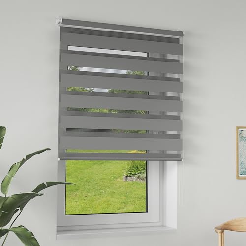 LILIIN Doppelrollo klemmfix ohne Bohren, Duo Rollo Blickdicht Zebrarollo Rollos für Fenster & Tür, Rollo Klemmrollos für Wohnzimmer Küche Büro lichtdurchlässig und Verdunkelnd, Grau, 100x150cm von LILIIN