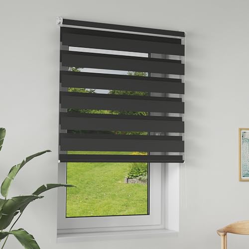 LILIIN Doppelrollo klemmfix ohne Bohren, Duo Rollo Blickdicht Zebrarollo Rollos für Fenster & Tür, Rollo Klemmrollos für Wohnzimmer Küche Büro lichtdurchlässig und Verdunkelnd, Schwarz, 100x150cm von LILIIN
