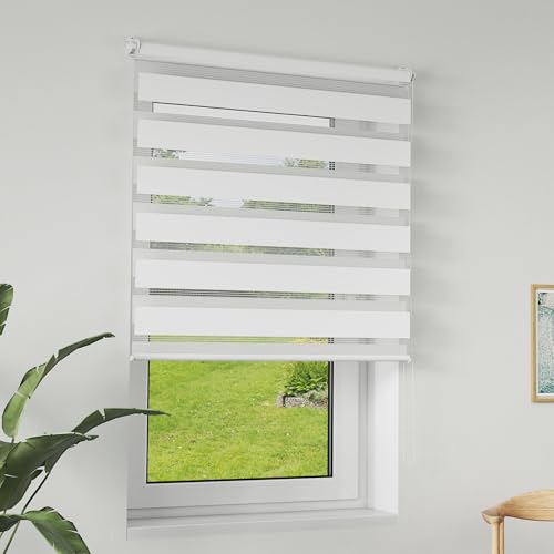 LILIIN Doppelrollo klemmfix ohne Bohren, Duo Rollo Blickdicht Zebrarollo Rollos für Fenster & Tür, Rollo Klemmrollos für Wohnzimmer Küche Büro lichtdurchlässig und Verdunkelnd, Weiß, 100x150cm von LILIIN