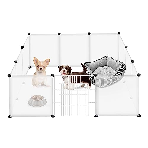 LILIIN Freigehege 12Pcs Haustier Laufstall 145x75x48cm aus Kunststoff Gittergehege Meerschweinchen Gehege Freilaufgehege Kleintierkäfig Für Welpen Hamster Igel (Transluzentes Weiß) von LILIIN