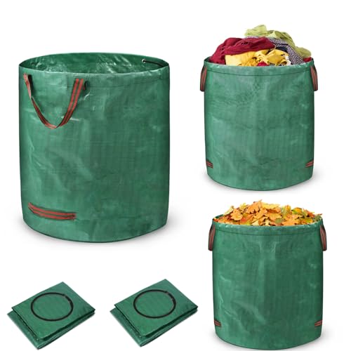 LILIIN Gartensack 5 Stück 227L Gartenabfallsack Laubsack aus robuste Polypropylen Müllsäcke faltbar und selbststehend mit Griffen für einfache Handhabung Wasserabweisend Gartensäcke für Gartenabfälle von LILIIN