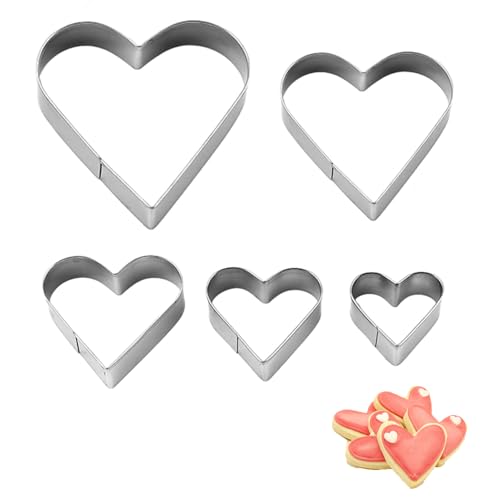 5 Stück Herz Ausstecher,Ausstechformen,Fondant Keksausstecher Ausstechform Set,Edelstahl Herzausstecher Form,Klein Groß Herzform Cookie Cutter Herzbackform Herzen Keksformen für Plätzchen Früchten von LILIKAI