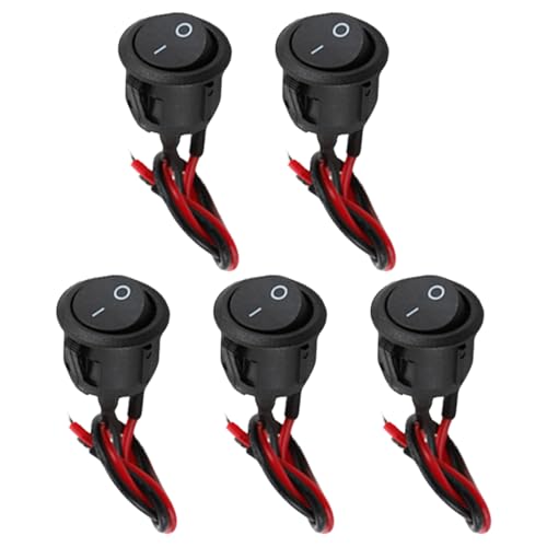 5 Stück Wippschalter,Runde Schalter 12v mit Draht,Kippschalter 12v,Mini Rund 2 Polig Ein/Aus Spst Switch Kippschalter,Mikroschalter für Lichtschalter Wohnmobil Auto/Motorrad/Haushaltsgeräte (D) von LILIKAI