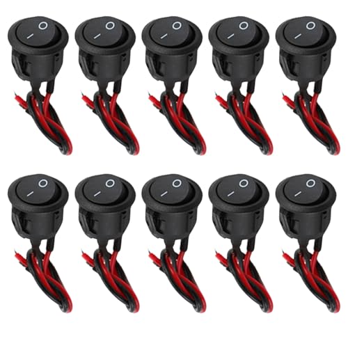 5 Stück Wippschalter,Runde Schalter 12v mit Draht,Kippschalter 12v,Mini Rund 2 Polig Ein/Aus Spst Switch Kippschalter,Mikroschalter für Lichtschalter Wohnmobil Auto/Motorrad/Haushaltsgeräte (E) von LILIKAI