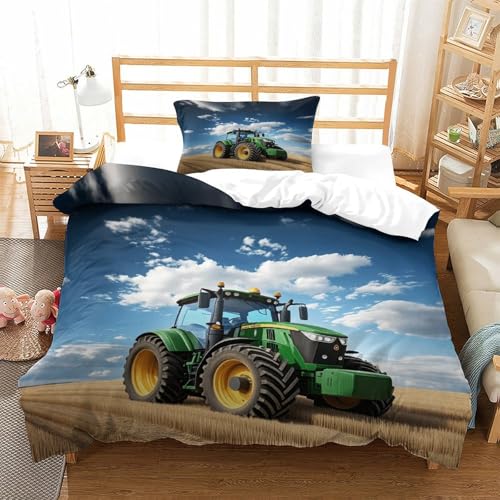 LILIlaobiao 135x200cm John Traktor Bettwäsche Set Mit Kissenbezug: 80 X 80cm, Johndeer Traktorkopf Motive Bettbezug Schlafhilfe Verschiedene Größen Single von LILIlaobiao