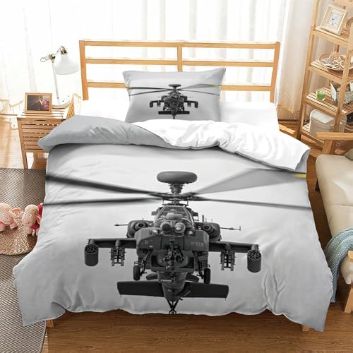 LILIlaobiao Apache Helicopter Bettwäsche Set 135x200cm, Gunship Kampfhubschrauber Bettwäschen Single, bewaffneter Hubschrauber Bettbezug Mit Kissenbezüge: 80 X 80cm von LILIlaobiao