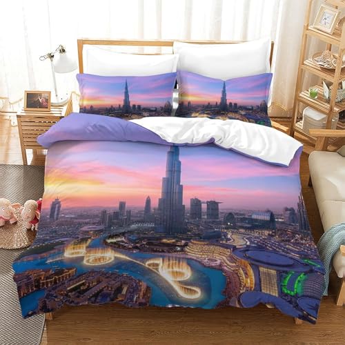 LILIlaobiao Burj Khalifa Bettwäsche Microfaser Dubai Bettbezug + Kopfkissenbezug （80 X 80cm） Mit Reißverschluss Bettdeckenbezug Erwachsene Duvet Cover Kinder Double（200x200cm） von LILIlaobiao