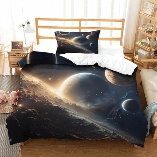 LILIlaobiao Kinder Galaxie bettwäsche Set 135x200, Mikrofaser Bettbezug Universum Erwachsene, 135x200cm Space Weltraum bettwäsche Mit Kissenbezüge: 80 X 80cm von LILIlaobiao
