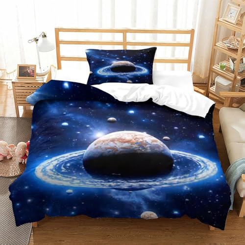 LILIlaobiao Cosmic Planets Design Bettwäsche Single（135x200cm）, Wärme Zum Schlafen Bed Linen Set Atmungsaktiv Universum Bettbezug Reißverschluss Duvet Cover Mit Kissenbezüge: 80 X 80cm von LILIlaobiao