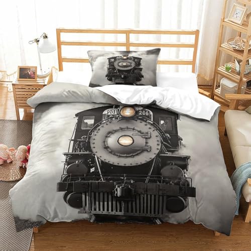 Dampf Zug Bettbezug Schlafhilfe Steppdeckenbezug Mit Liebe Choochoo Bettwäsche Se Mit Kissenbezüge: 80 X 80cm, Bettdeckenbezug Mit Verstecktes Scharnier Single（135x200cm） von LILIlaobiao