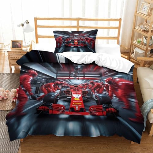 LILIlaobiao Ferrariii Bettbezug Mikrofaser Steppdeckenbezug Kissenbezüge: 48 X 75cm Formula Racing Bettwäsche Set Weichs Bettdeckenbezug Verstecktes Scharnier Single（135x200cm） von LILIlaobiao