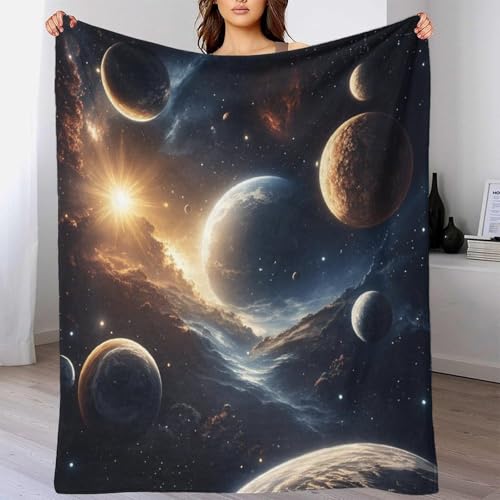 LILIlaobiao Flauschig Cosmic Planets Fleecedecke 70x80inch(180x200cm) - Kuscheldecke Mikrofaser 100% Polyester 340gsm - Decke Sofa Mit Universum Muster Und Weicher Haptik von LILIlaobiao