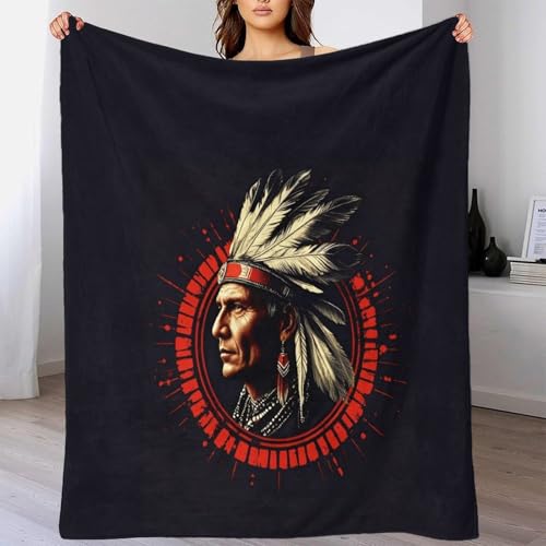 LILIlaobiao Flauschig Indianer Fleecedecke 70x80inch(180x200cm) - Kuscheldecke Mikrofaser 100% Polyester 340gsm - Decke Sofa Mit Mohikaner Muster Und Weicher Haptik von LILIlaobiao