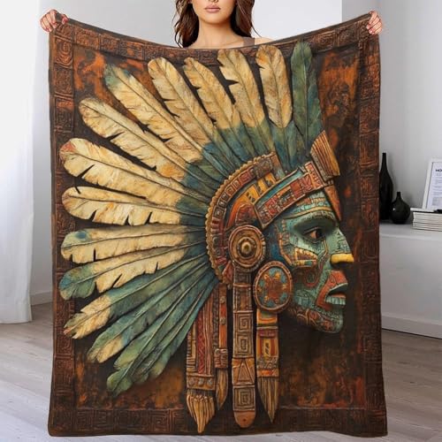 LILIlaobiao Indianer Sofadecke Kuschelig, Dicke Weiche Kuscheldecke 50x60inch(127x152cm) Blanket Wohndecken, Comfort Mohikaner Design Kuschelige Decke Sofa Flauschige Decke Für Sofa von LILIlaobiao