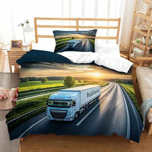 LILIlaobiao Lorry Bettwäsche Luxus LKW Bettdeckenbezug Set Schlafhilfe Bettbezug Mit Kissenbezüge: 80 X 80cm, Atmungsaktiv Bed Linen Set Für Jungen & Mädchen Single（135x200cm） von LILIlaobiao