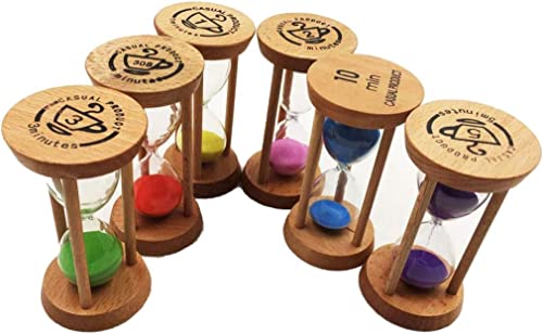 6 x Sanduhren Set Sanduhren Klein Sanduhr 30s / 1min / 2mins / 3mins / 5mins / 10mins für Kinder, Die Zähne Putzen, Zeitgesteuerte Aktivitäten - Runden von LILOVE